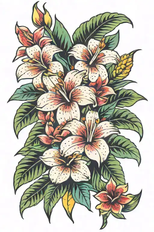 tropical flowers tattoo design idea