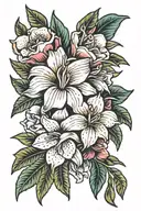tropical flowers tattoo design idea