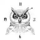forest with owl and broken roman clock tattoo design idea
