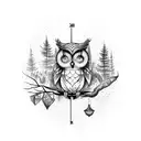 forest with owl and broken roman clock tattoo design idea