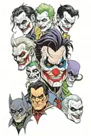 batman with the joker, two face, harley quinn, and ras al ghul tattoo design idea