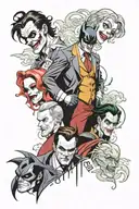batman with the joker, two face, harley quinn, and ras al ghul tattoo design idea