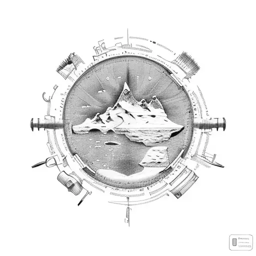 An electrician's tools arranged in the shape of the Antarctica continent tattoo design idea