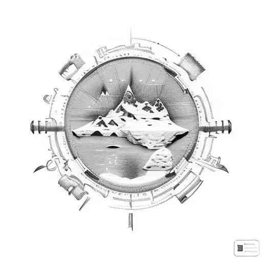 An electrician's tools arranged in the shape of the Antarctica continent tattoo design idea