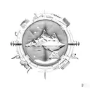 An electrician's tools arranged in the shape of the Antarctica continent tattoo design idea