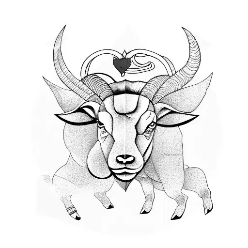 astrological ram with astrological bull with two playing cards with a 4 of hearts and a 5 of spades tattoo design idea