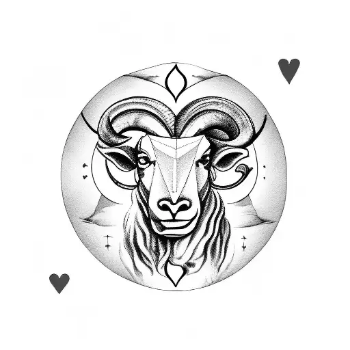 astrological ram with astrological bull with two playing cards with a 4 of hearts and a 5 of spades tattoo design idea