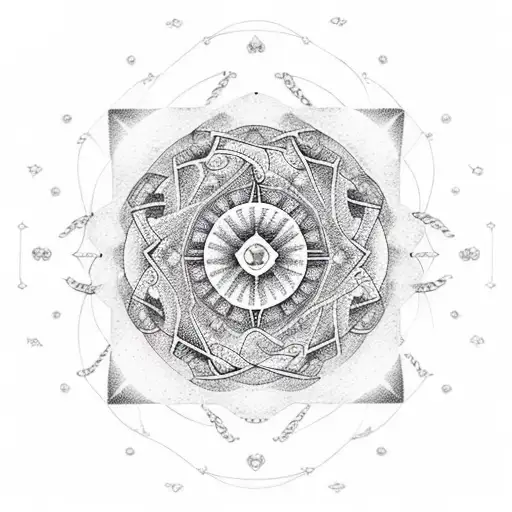 Aries and Taurus zodiac signs entwined in a dotwork mandala design tattoo design idea