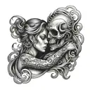 two lost souls holding each other tattoo design idea