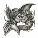 two lost souls holding each other tattoo design idea