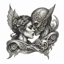 two lost souls holding each other tattoo design idea
