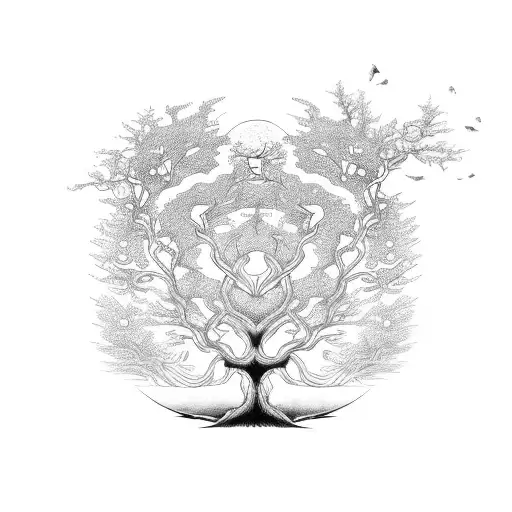A tree with yin and yang roots and branches tattoo design idea