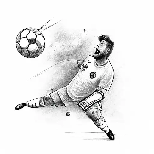 A sketch of a goalkeeper catching a soccer ball with lightning in the background tattoo design idea