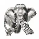 elephant and giraffe head tattoo design idea