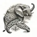 elephant and giraffe head tattoo design idea