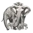 elephant and giraffe head tattoo design idea