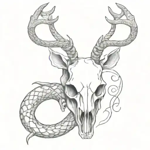 reindeers skull and snake tattoo design idea