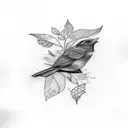 bird with leaf tattoo design idea