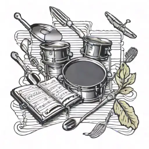 A music sheet with cooking utensils as musical instruments tattoo design idea