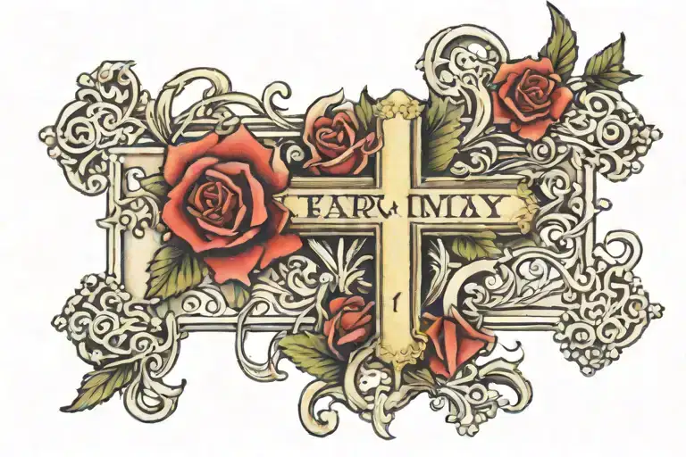 cross and birthday in roman numerals 10-26-06 tattoo design idea