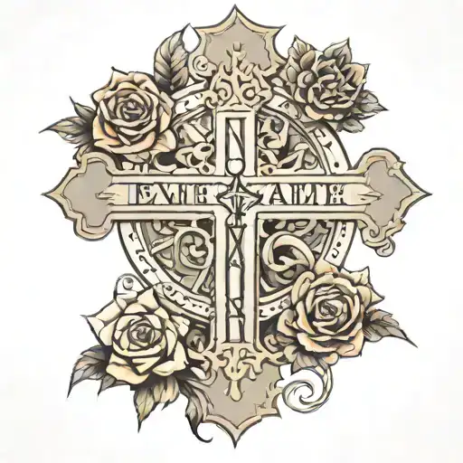 Cross with parents birthdate 3-10-79 roman numerals tattoo design idea