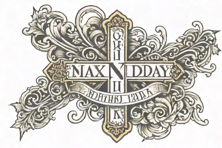 cross and birthday in roman numerals 3-10-79 tattoo design idea