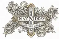 cross and birthday in roman numerals 3-10-79 tattoo design idea