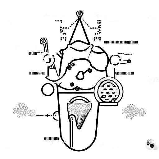 A data flow diagram with a dog and ice cream as nodes tattoo design idea