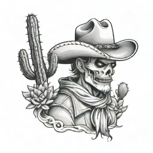 ghost  cowboy with cactus tattoo design idea