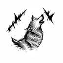 tribal wolf howling pine trees  tattoo design idea