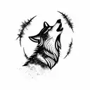 tribal wolf howling pine trees  tattoo design idea