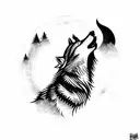 tribal wolf howling pine trees  tattoo design idea
