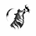 tribal wolf howling pine trees  tattoo design idea