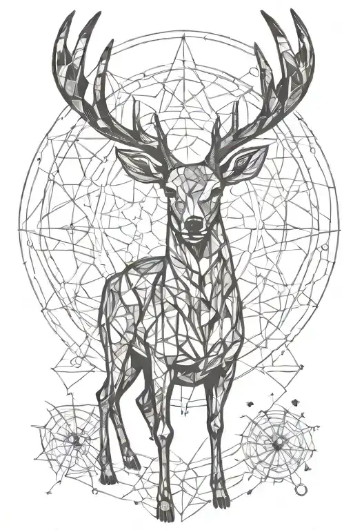 deer and spider and symbol of wealth and symbol of luck and chakras and tree of immortality and lightning and family  tattoo design idea