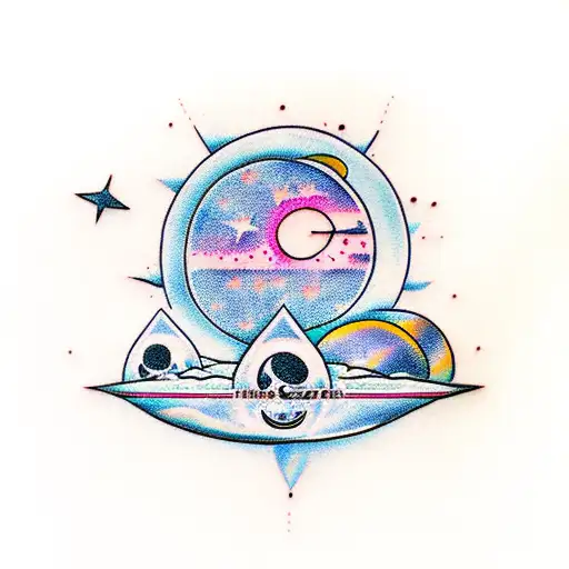 Night sky With ufo  tattoo design idea