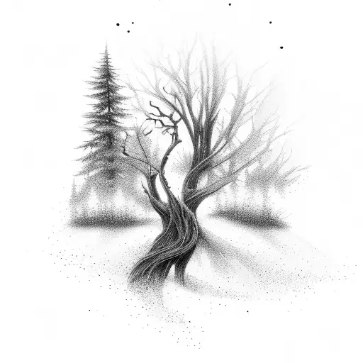 A serene forest landscape with a hidden horse silhouette tattoo design idea