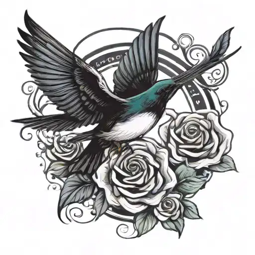 black bands around arm with kids names and a swallow bird  tattoo design idea