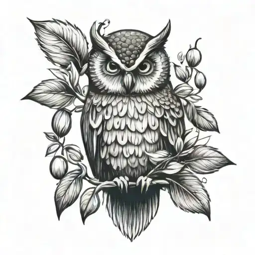 owl with olive branch  tattoo design idea