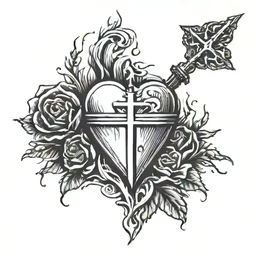 Eucharist being elevated bleeding into a charred heart  tattoo design idea