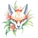 Kitsune Mask surrounded by spider lily flowers blooming tattoo design idea