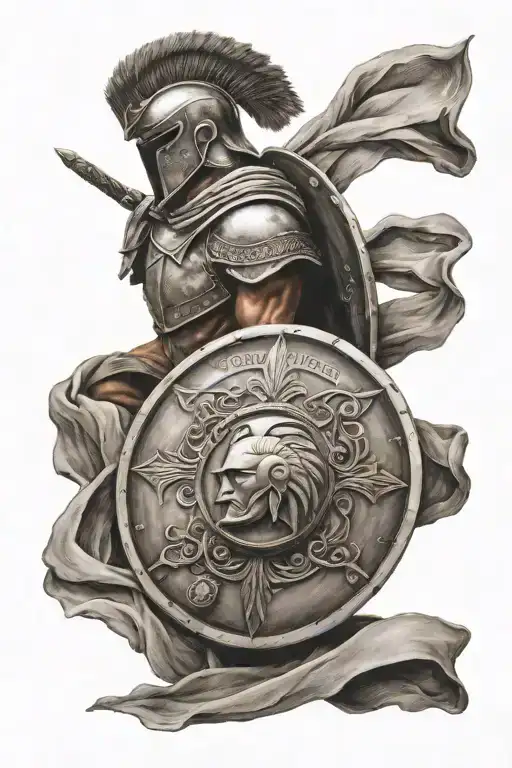 spartan and shield with serenity prayer on it  tattoo design idea
