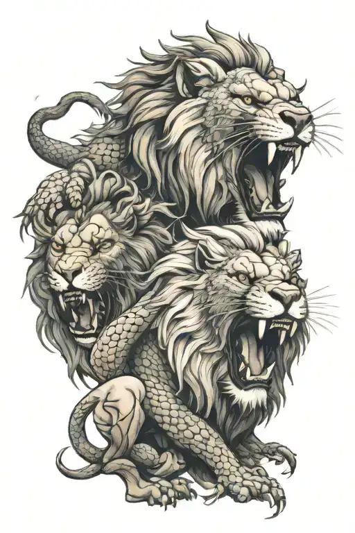 dragon and lion roaring tattoo design idea
