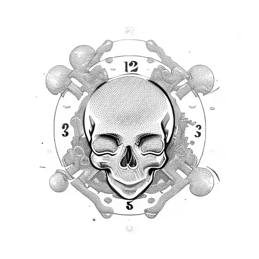 skull  with clock tattoo design idea