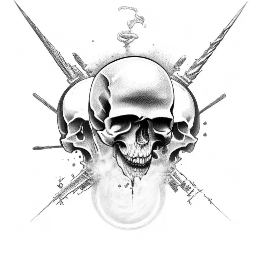 scary skull with darkness tattoo design idea