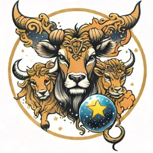 Taurus and Leo with Galaxy and planets  tattoo design idea