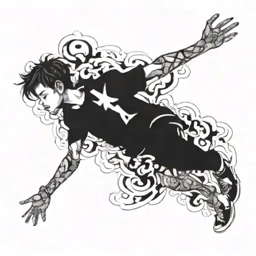 a boy who is lost and finding his purpose and has a split personality , one side being funny and other side confused  tattoo design idea