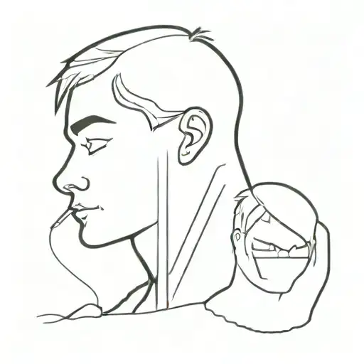 a boy who is lost and finding his purpose and has a split personality , one side being funny and other side confused  tattoo design idea