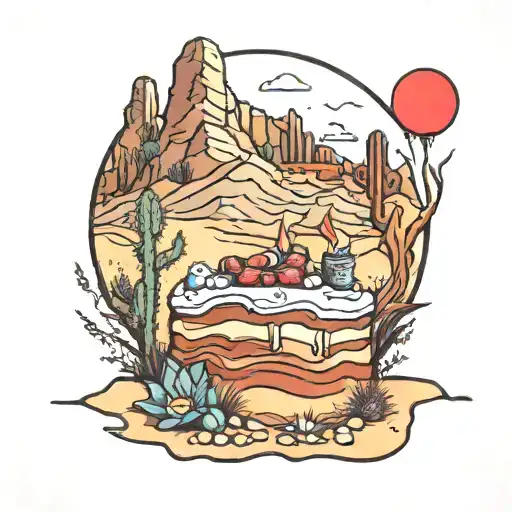 piece of cake walking through the desert landscape tattoo design idea