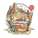piece of cake walking through the desert landscape tattoo design idea