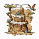 piece of cake walking through the desert landscape tattoo design idea